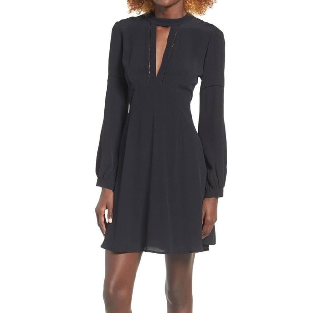 ASTR The Label Anita A-Line Dress Split Neck Long Sleeve Mid Length Size Small